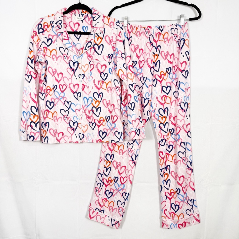 BedHead Pajamas Hearts Organic Cotton Two (2) Piece Pajama PJ Set Pink - Picture 2 of 16